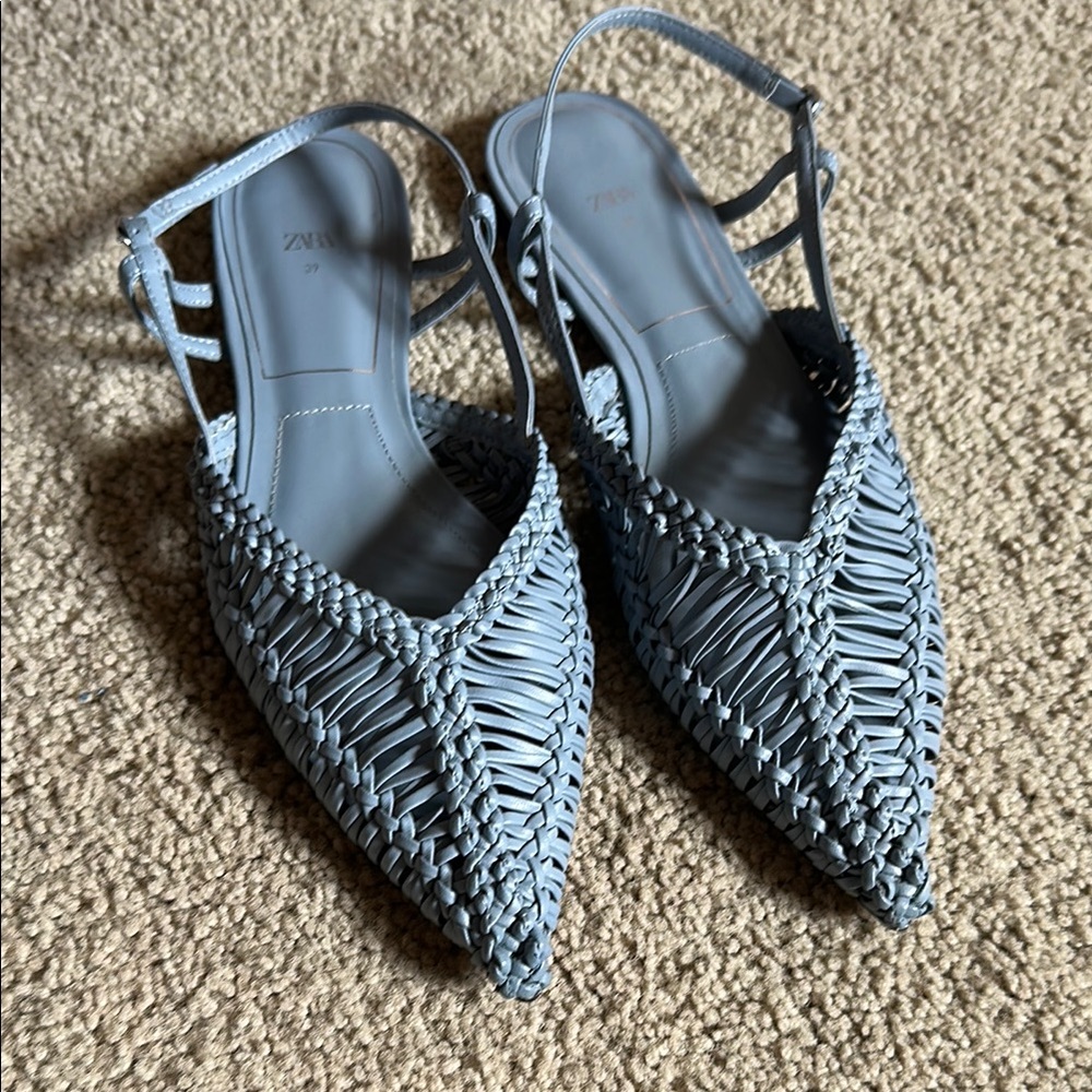 Zara Blue Woven Sandals with Ankle Straps